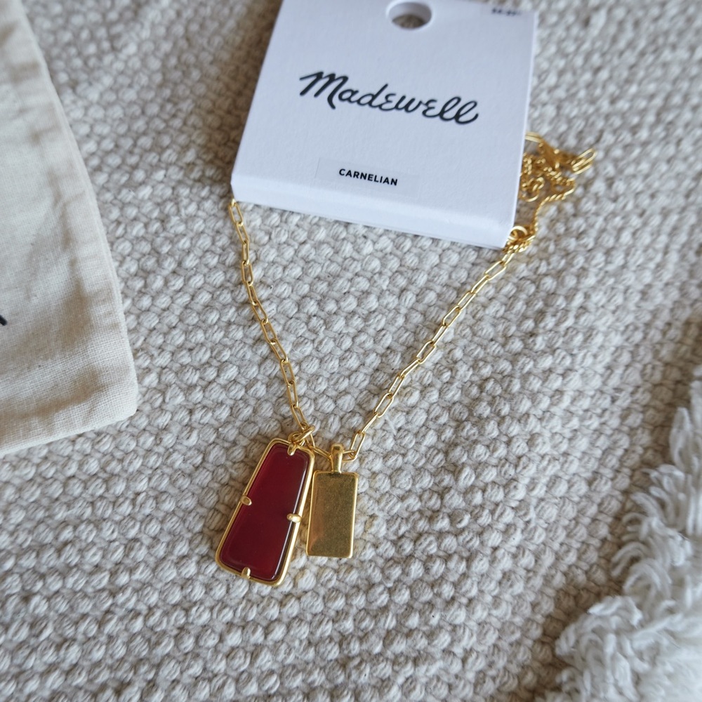NWT Madewell women's stone collection carnelian pendant Gold plated necklace
